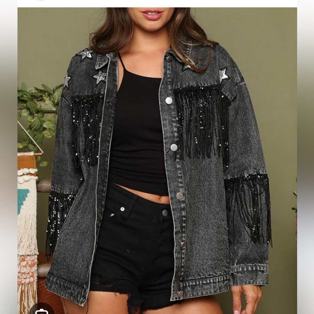 Women's Black Fringe Denim Jacket
